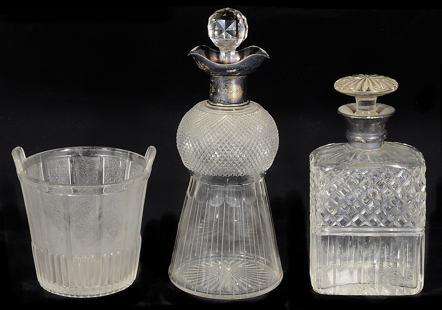 A late Victorian silver mounted thistle shaped decanter and other glass - Image 2 of 3