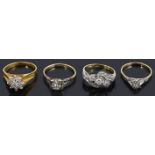 Four assorted gold and diamond set rings