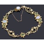 A delicate Victorian gold opal and peridot bracelet,