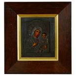A late 19th century Russian School Icon of the Madonna and child, oil on panel