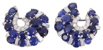 A pair of sapphire and diamond clip pins/brooches circa 1950s