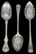 A pair of George III later embossed tablespoons and a Victorian Albert pattern tablespoon