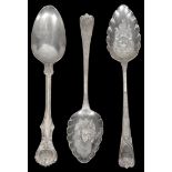 A pair of George III later embossed tablespoons and a Victorian Albert pattern tablespoon