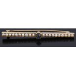 A Victorian gold sapphire and split pearl bar brooch