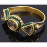 An Indian diamond and enamel Kundan-Meena ring,