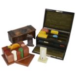 A collection of early 20th century items to include an Art Deco walnut gaming counter caddy