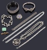 A collection of costume and silver jewellery