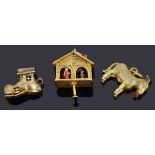 Three loose 9ct gold charms