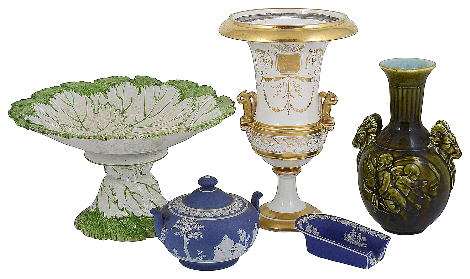 A 19th century French Paris porcelain empire style potpourri vase and other 19th century ceramics