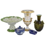 A 19th century French Paris porcelain empire style potpourri vase and other 19th century ceramics