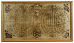 A rare George III double hemisphere world map sampler