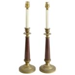 A pair of late 19th century brass and red marble table lamp stands