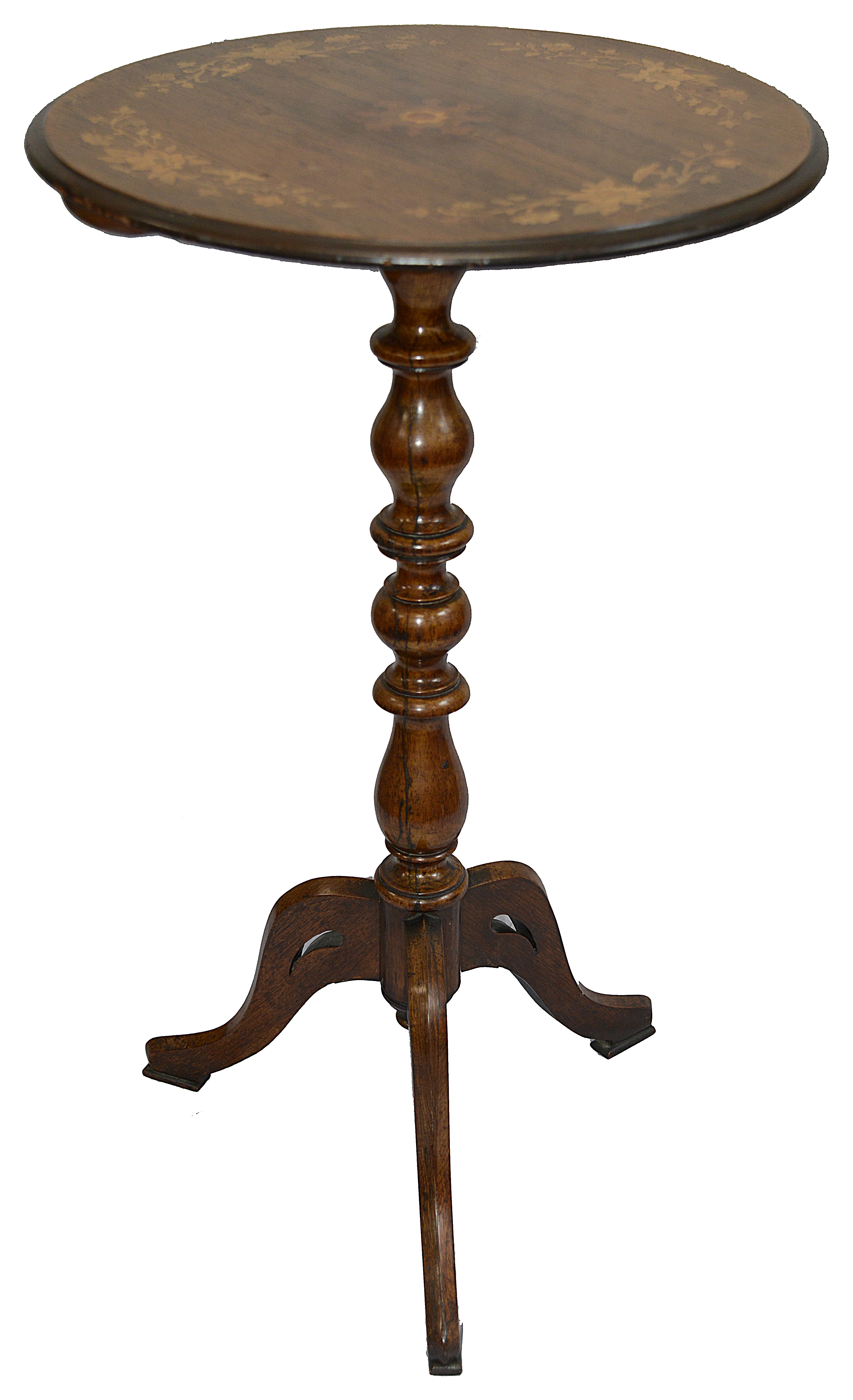 A Victorian rosewood and satinwood marquetry inlaid tripod occasional table