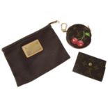Louis Vuitton canvas pouch, a Louis Vuitton circular cherry coin purse and a Louis Vuitton wallet