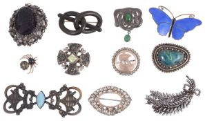 A collection of costume brooches