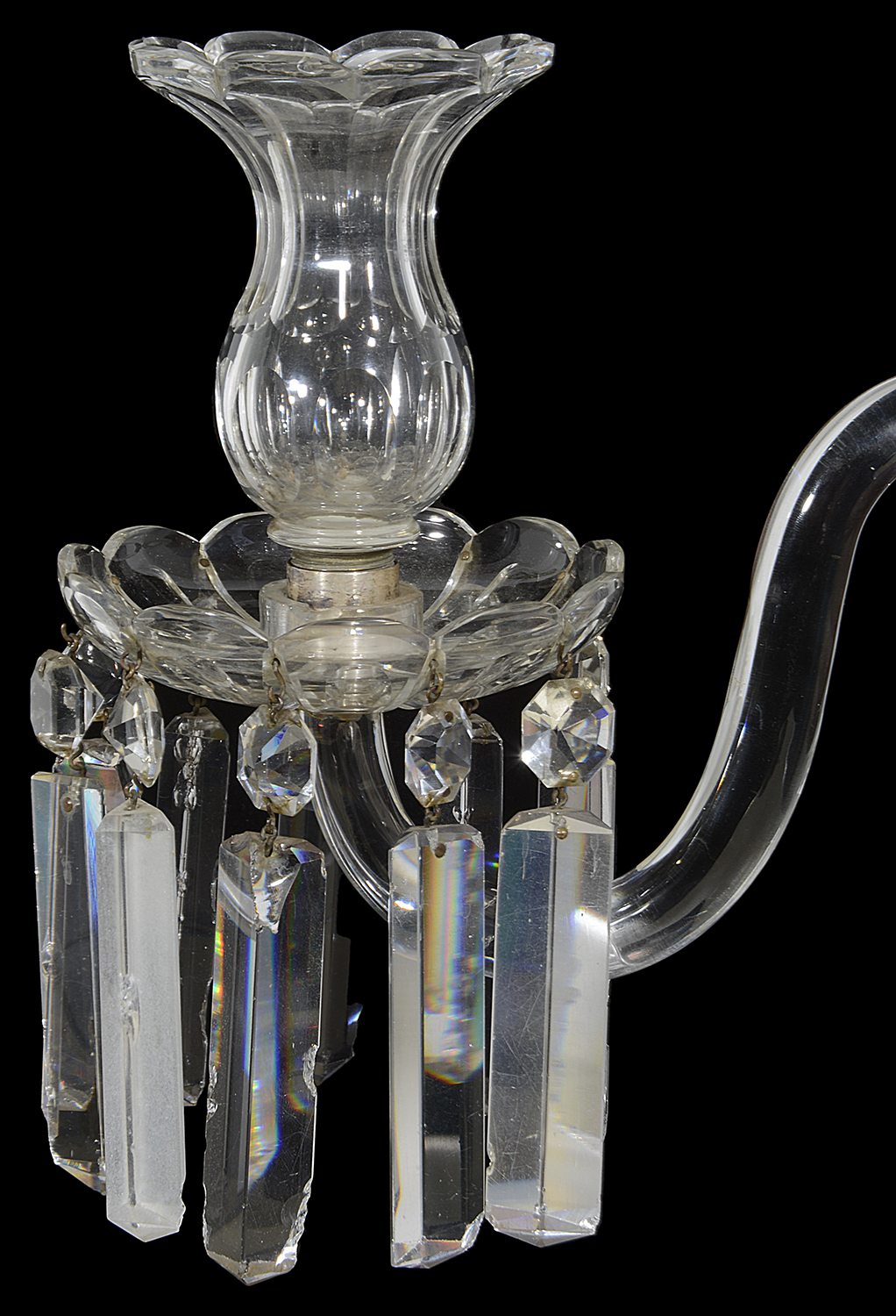 A pair of late Regency cut glass three light wall appliques in the manner of Osler - Image 3 of 5