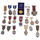 An interesting collection of mostly silver and enamel Masonic jewels