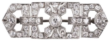 An Art Deco platinum and diamond set open plaque brooch,