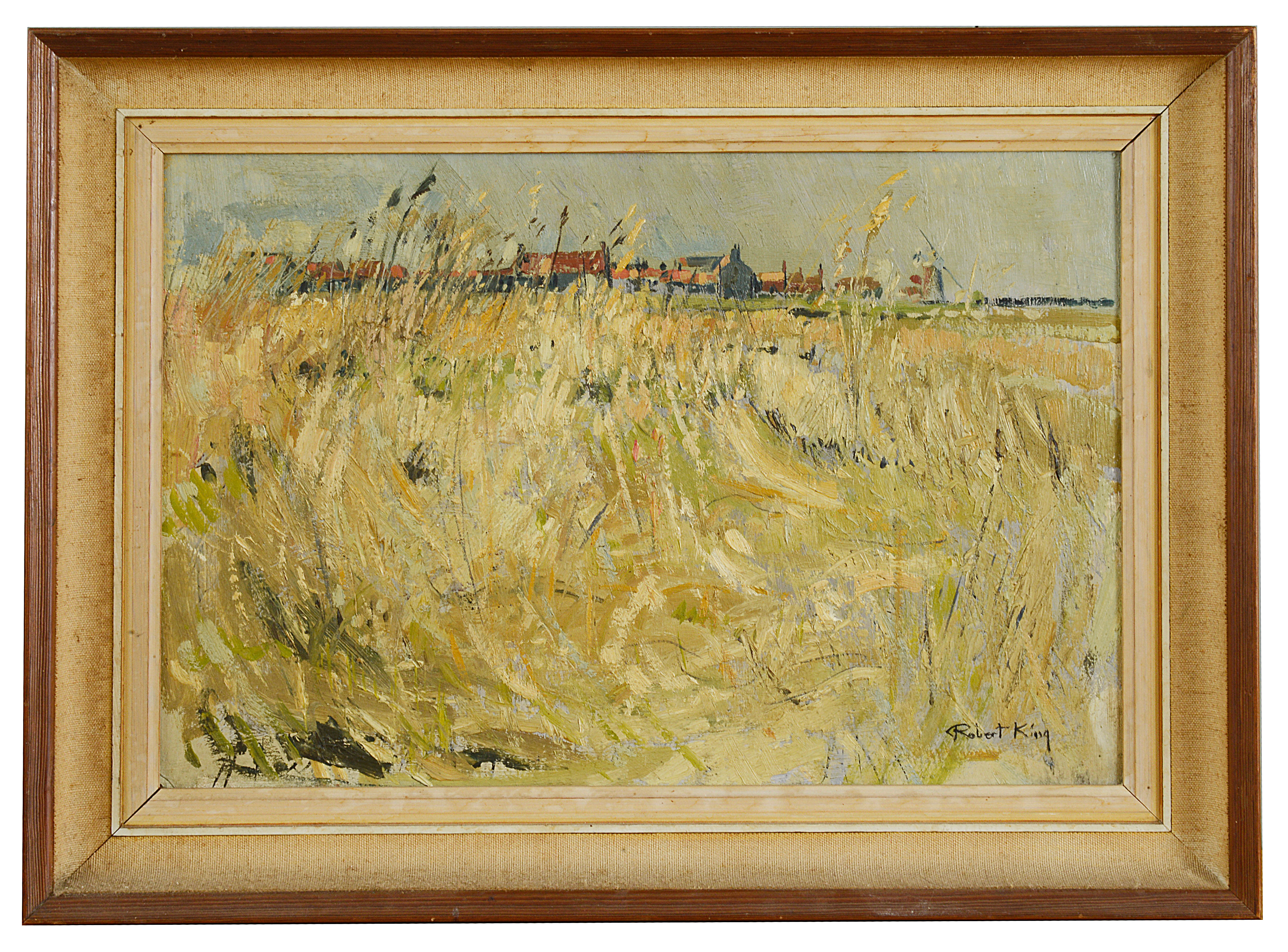 Robert King (British b.1936) 'Cornfield' oil on board, signed lower right