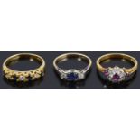 A 18ct gold sapphire and diamond half eternity ring, others