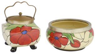 A Clarice Cliff Scarlet Flower biscuit barrel and salad bowl