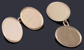 Two 9ct gold single gold oval chain back cufflinks