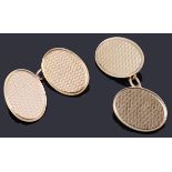 Two 9ct gold single gold oval chain back cufflinks