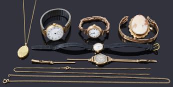 A collection of gold jewellery and watches