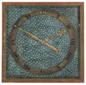 An Art Deco square gilt brass and shagreen easel back clock