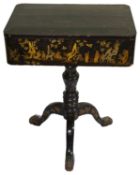 An early 19th century Chinese export black lacquer and gilt decorated pedestal work table