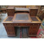 VICTORIAN MAHOGANY DICKENS STYLE PEDESTAL WRITING DESK WITH LEATHER INSERTS