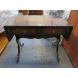 19th CENTURY MAHOGANY TWO DRAWER DROP LEAF SOFA TABLE