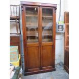 VICTORIAN MAHOGANY TWO DOOR GLAZED BOOKCASE WITH TWO CUPBOARDS BELOW
