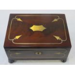 VICTORIAN BRASS INLAID ROSEWOOD FITTED VANITY BOX
