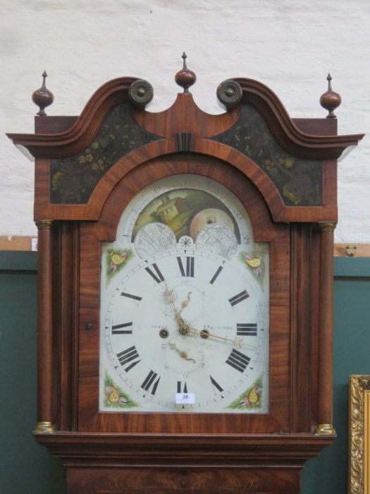 19th CENTURY MAHOGANY LONGCASE CLOCK WITH HANDPAINTED AND ROLLING MOON DIAL, - Image 2 of 2