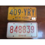 TWO REPRODUCTION AMERICAN CAR NUMBER PLATES