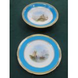 MINTON GILDED STEMMED CAKE STAND WITH HANDPAINTED CASTLE SCENE,