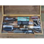QUANTITY OF VARIOUS BRITISH AND OTHER DAGGERS, PENKNIVES INCLUDING NAVAL ISSUE DECK KNIFE.