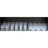 THREE SETS OF SIX WATERFORD CRYSTAL STEMMED DRINKING GLASSES AND SET OF ELEVEN WATERFORD CRYSTAL