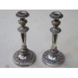 PAIR OF SILVER PLATED CANDLESTICKS,