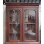 VICTORIAN MAHOGANY TWO DOOR GLAZED BOOKCASE TOP SECTION