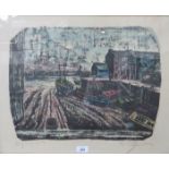 FRAMED ORIGINAL COLOUR LITHOGRAPH DEPICTING A HARBOUR SCENE, SIGNED IN PENCIL (INDISTINCT),