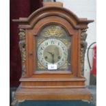 GOOD QUALITY OAK AND MAHOGANY CASED BRACKET CLOCK WITH ORMOLU MOUNTED DIAL,