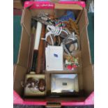 MIXED LOT OF SUNDRIES INCLUDING PLATED CAKE BOX, SAILING BOOKLETS, SKITTLES, TRUNCHEONS ETC.