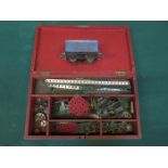 HORNBY O GAUGE RARE CADBURYS GOODS WAGON AND MECCANO BOX CONTAINING ACCESSORIES.