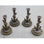 SET OF FOUR MARITIME RELATED ANCHOR FORM SILVER PLATED CANDLESTICKS,
