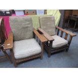 PAIR OF OAK RECLINING ARMCHAIRS