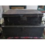 VINTAGE WOODEN TOOL CHEST CONTAINING TOOLS AND METAL CHEST CONTAINING TOOLS