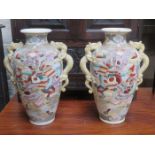 PAIR OF ORIENTAL CRACKLE GLAZED POTTERY VASES,