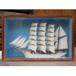 GLAZED AND CASED VINTAGE CLIPPER SHIP DIORAMA,